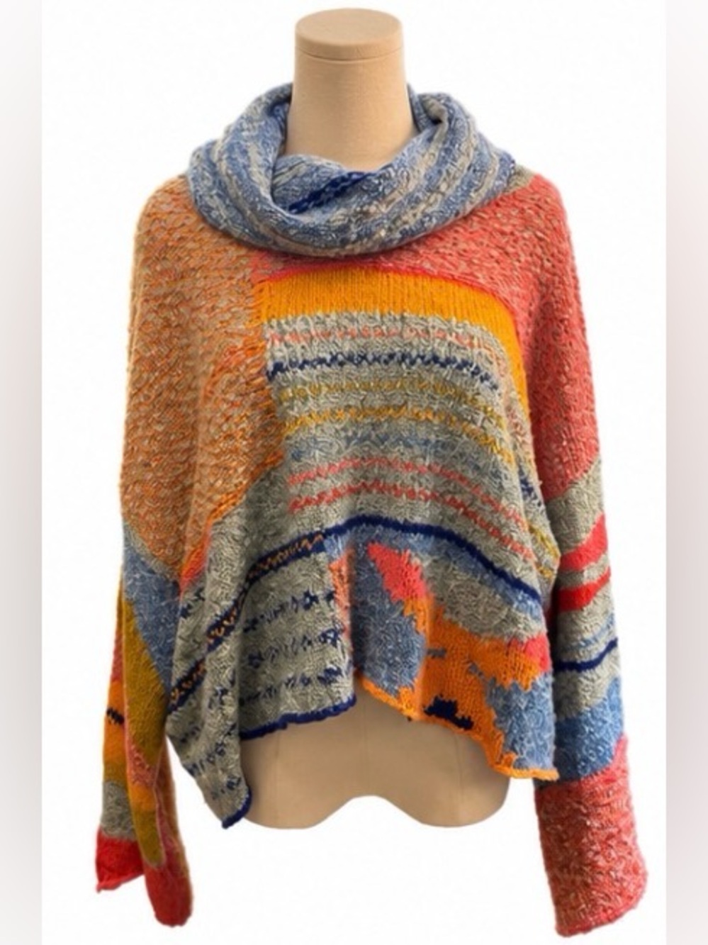 Sincerely Jules Oversized Cowl Neck Sweater Large Multicolor Wool Blend Knit
